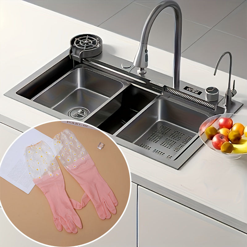 Guantes elegantes de PVC impermeables de manga larga para la cocina, ideales para limpiar y tareas domésticas