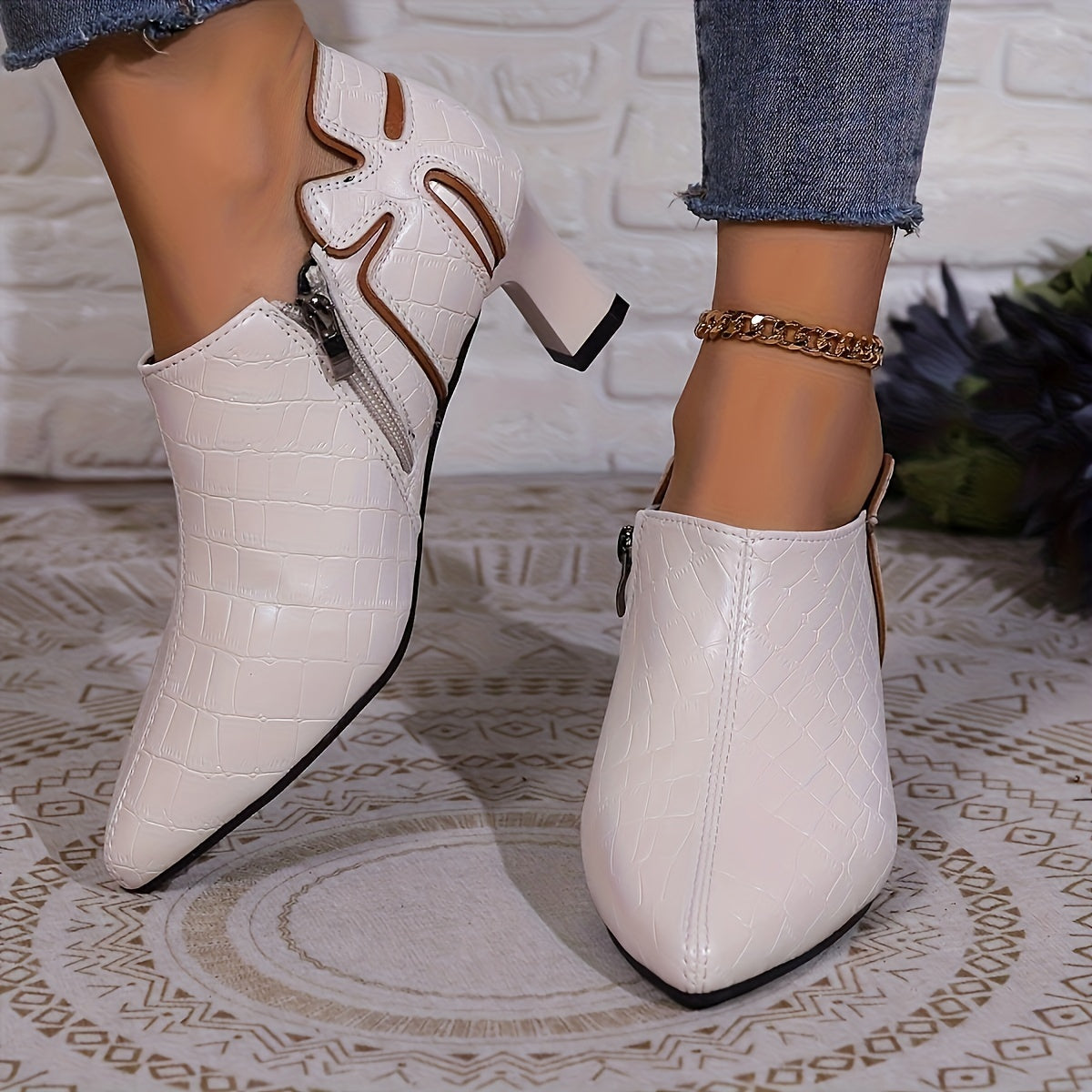 Women's Synthetic Pointed Toe Chunky Heel Pumps Mid-Heel Comfort All-Season