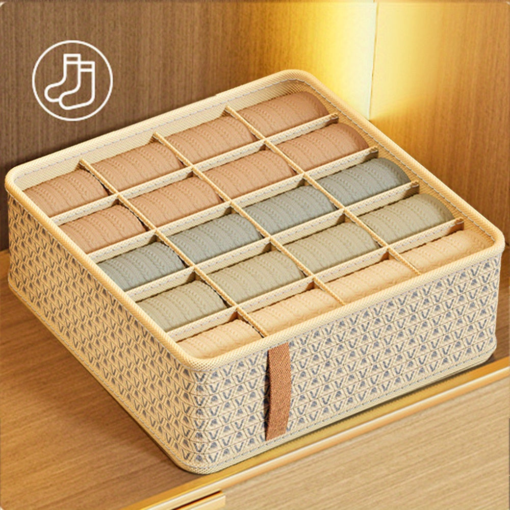 Organizador de ropa interior de tela con diseño plegable y múltiples compartimentos para almacenamiento en armario