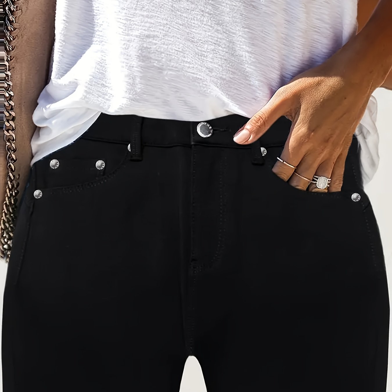 Women's Plus Size Black Skinny Jeans High Waist Denim Pants