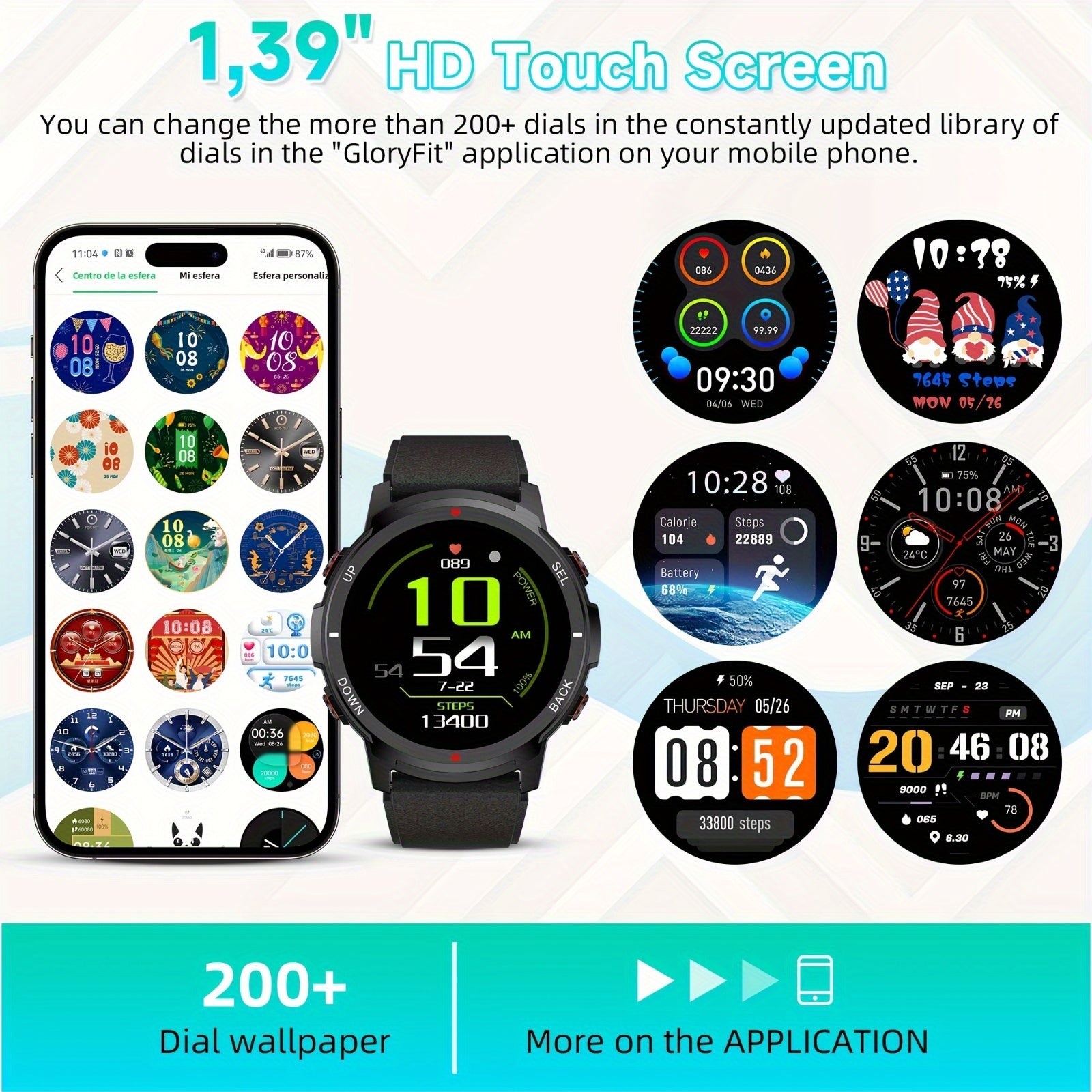 Alin S52 Erkaklar uchun Smartsoat, Sensorli ekran, Simsiz qo'ng'iroq, Uxlashni kuzatish, 110+ Sport rejimlari, Android va iOS bilan mos, Qora silikon tasma, Fitness kuzatuvchisi, Suvga chidamli.