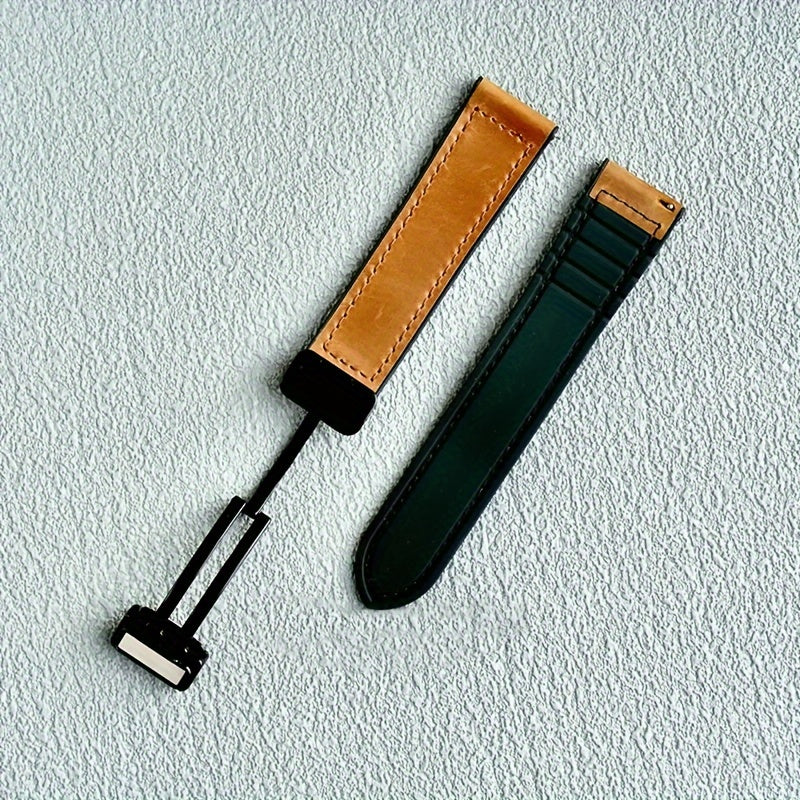 Faux Leather Watch Strap with Foldable Clasp for Galaxy, Huawei, Amazfit Smartwatches
