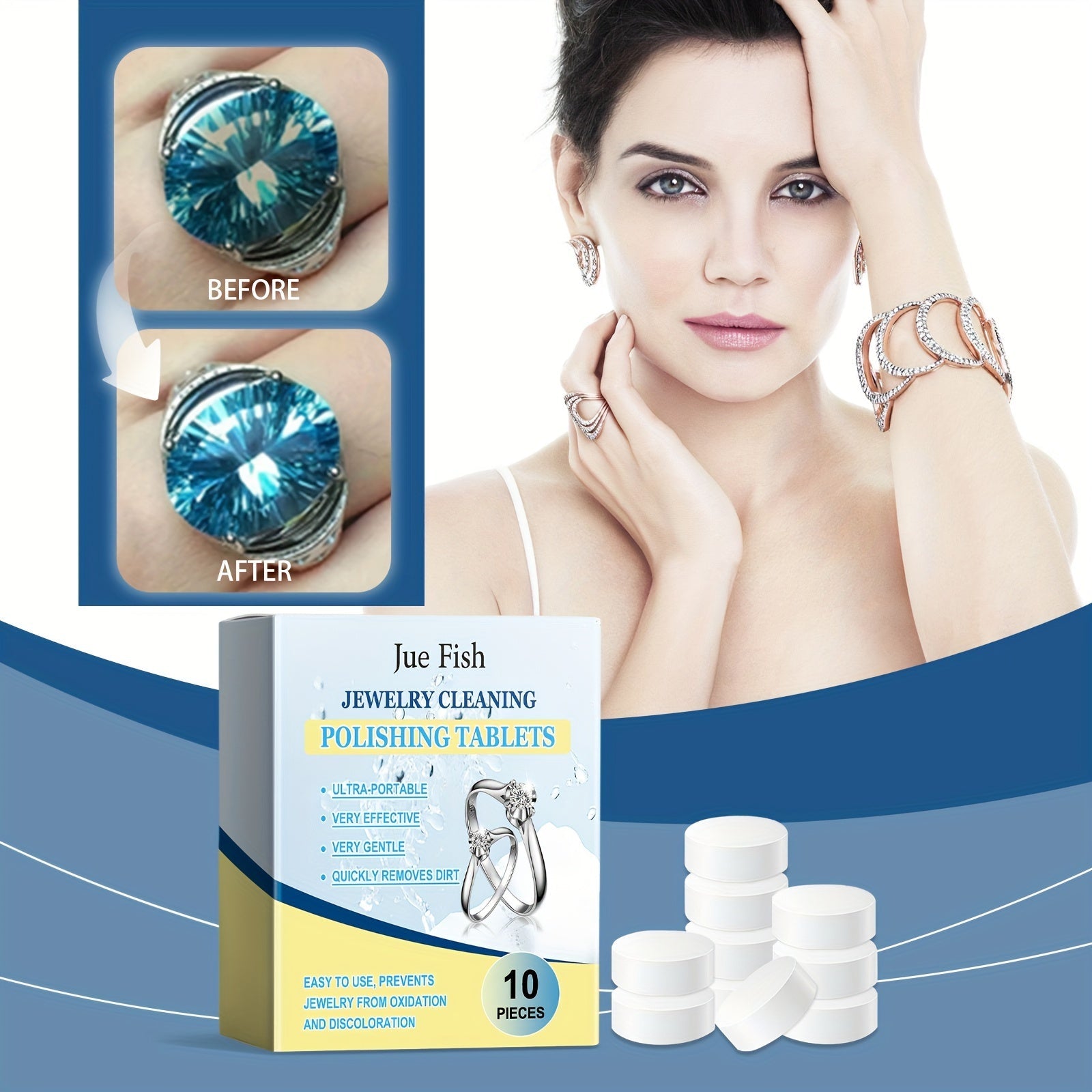 Set of 10 Jewelry Cleaning Tablets for Gold Silver Watches and Rings