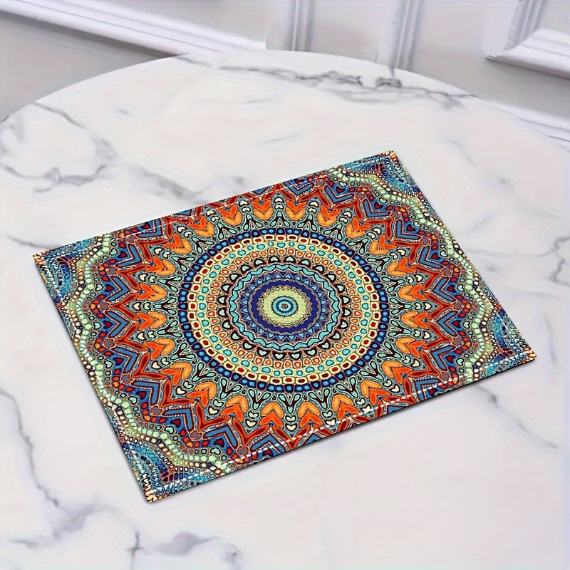 Mandala-Style Placemat Set with Persian Bohemian Design Heat Resistant Washable for Home and Restaurant