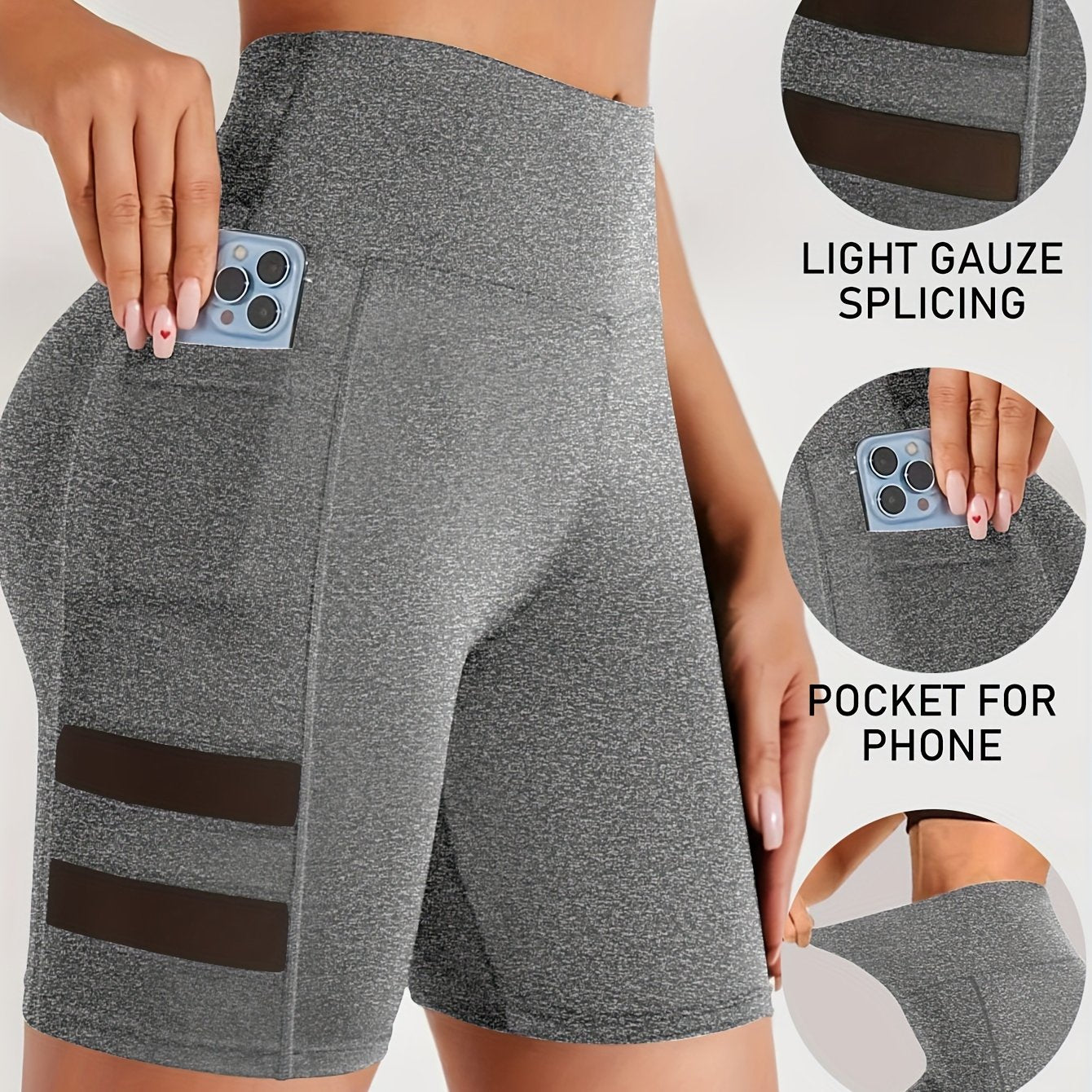 Шорты для велоспорта с высокой талией, сетчатыми вставками и карманами для фитнеса и спорта