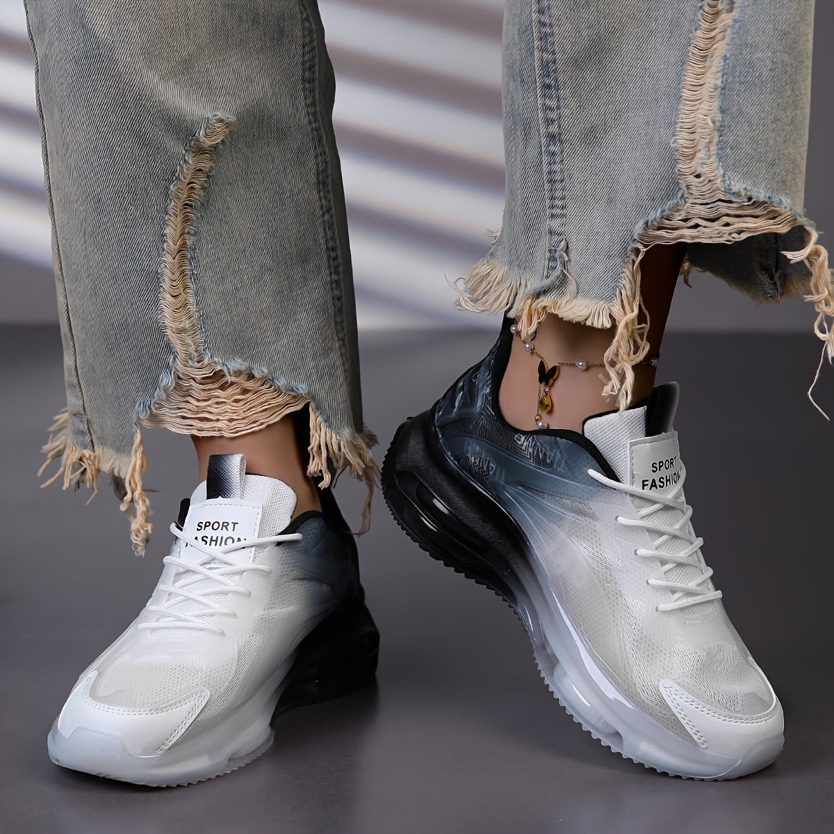 Breathable Mesh Sneakers Lightweight Casual Sports Shoes Blue White Gradient Low Top