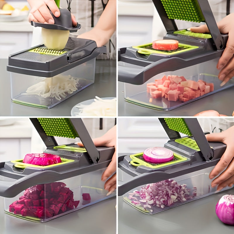 16-Piece Vegetable Chopper and Fruit Slicer Set with Interchangeable Blades