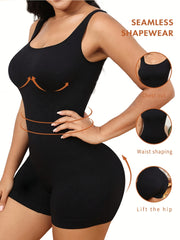 Plus Size Women's Seamless Shapewear Romper High Elasticity Tummy Control Pink