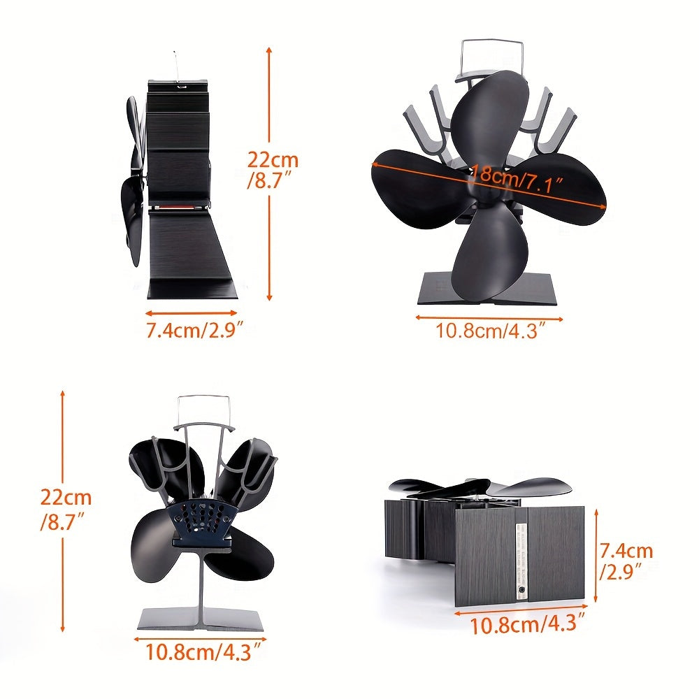 Heat Powered Stove Fan 4-Blade Fireplace Fan for Energy Efficiency and Home Comfort