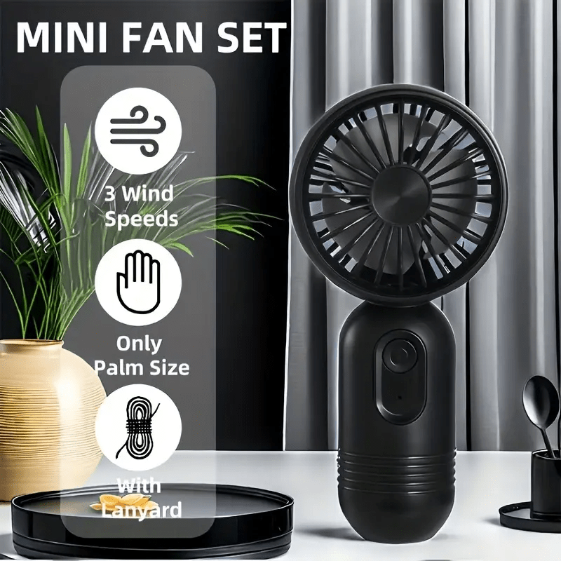 Mini Fan with Adjustable Neck Strap USB Rechargeable 3 Speeds Portable Personal Cooling Device