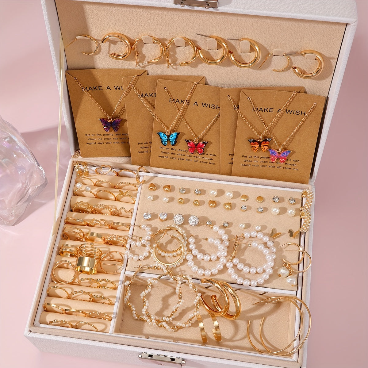 Vintage Butterfly Jewelry Set for Women 5pcs Multi-Element Pendant Necklace Earrings Ring