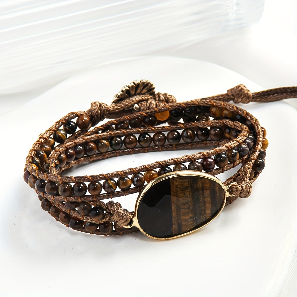 Pulsera envolvente de estilo boho con cuentas de piedra natural para mujeres