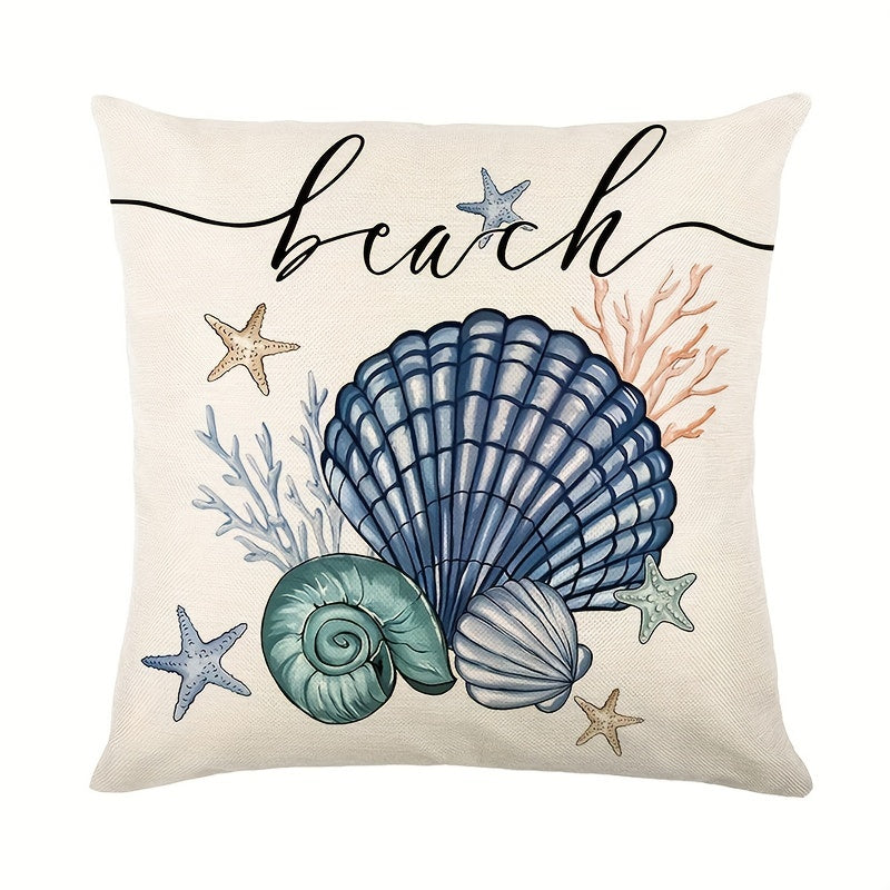Yozgi starfish va shell throw pillow qoplamalari zamonaviy uslubda, 45.72x45.72 sm o'lchamda. Nautik okean plyaj ta'limi dekor uchun mukammal, uy, verandaga, hovli, divan, sofa va tashqi foydalanishga mos. Mustahkam polyesterdan tayyorlangan, pillow