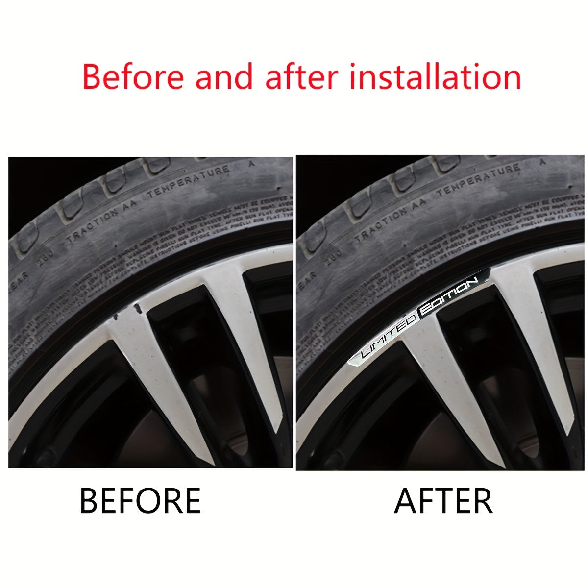 4 Pack Aluminum Car Wheel Hub Stickers Black Red Waterproof Scratch-Free Stickers