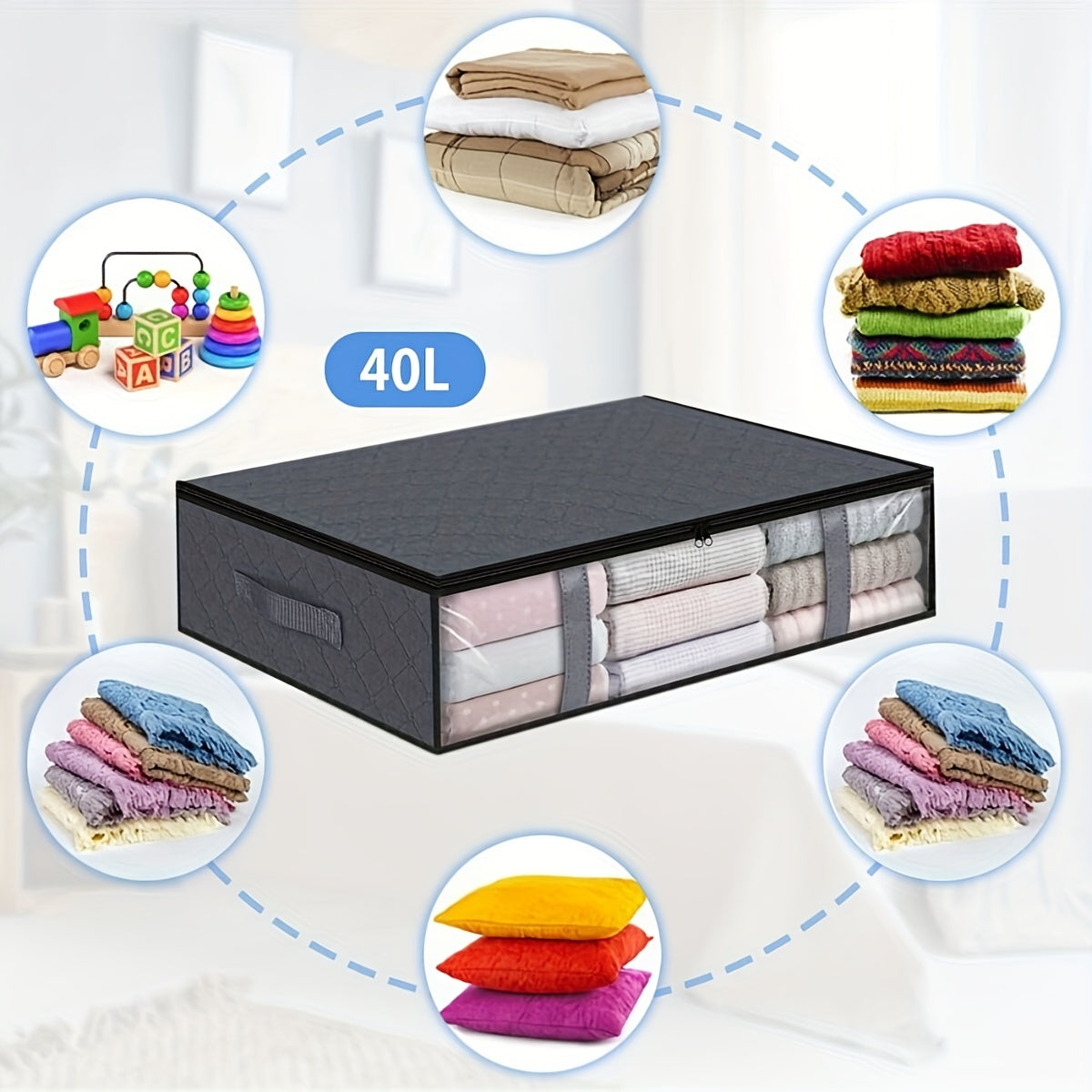 Underbed Storage Bag Set with Moisture-Proof Plastic Windows for Clothes and Blankets