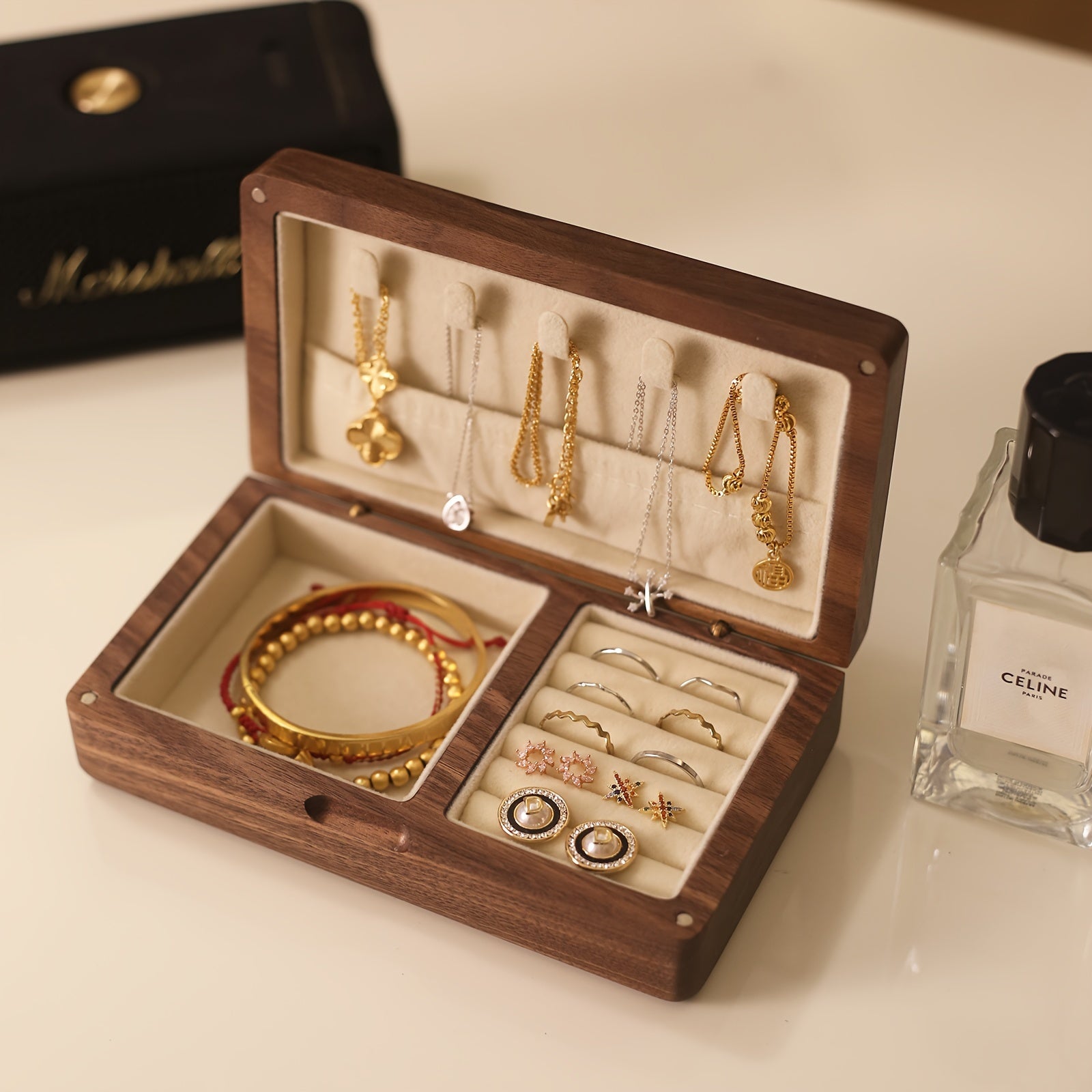 Caja de joyería de madera maciza para bodas, Día de San Valentín, organizador de compromiso para accesorios y recuerdos de novia