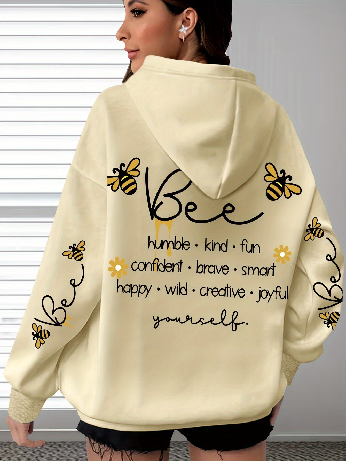 Sudadera con capucha de letras en talla grande para mujer, con manga larga y capucha con cordón