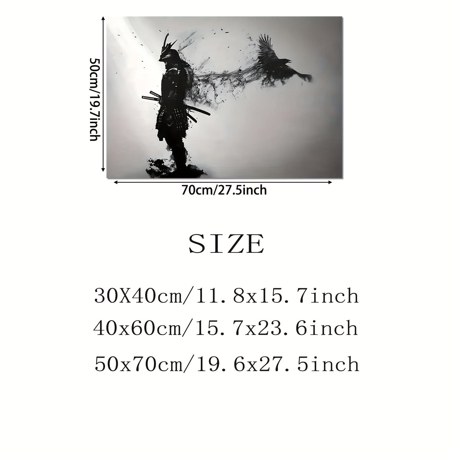 Black and White Samurai Canvas Wall Art Frameless Decor for Living Room Bedroom Anime