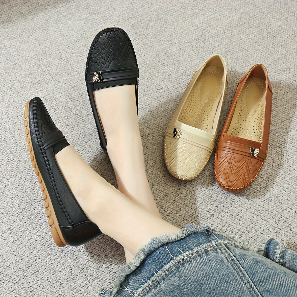 Women's Leather Slip-On Loafers with Non-Slip Sole and Soft Cover