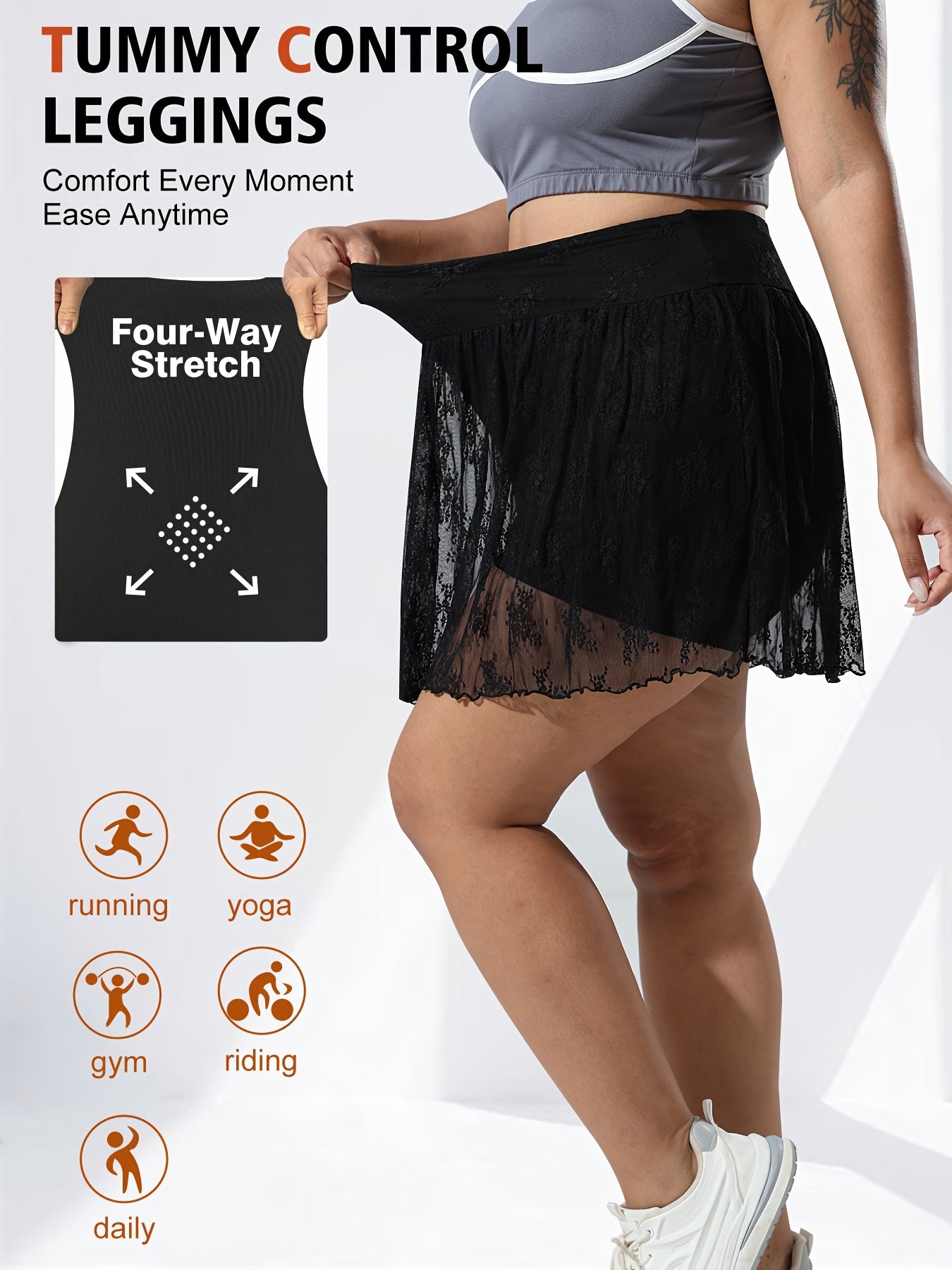 Plus Size Women's Lace-Trim Flared Shorts Skirt with Pockets Summer Fashion