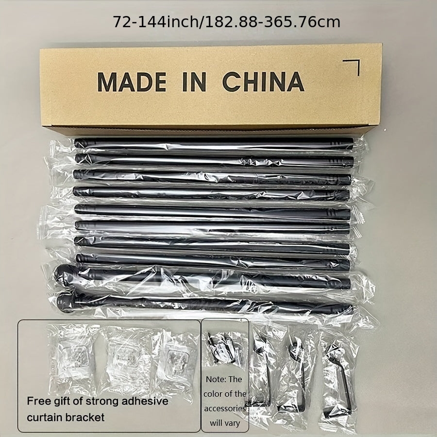 Elegant Black and White Adjustable Metal Curtain Rod Set with Decorative Hooks