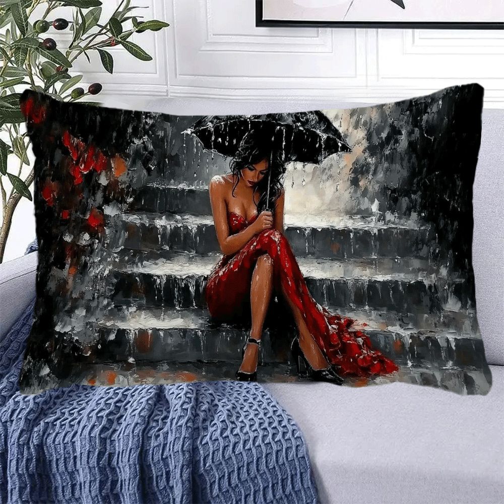 Stylish Red Dress Woman Pillowcase 50.8x30.48cm for Home Decor and Sofa