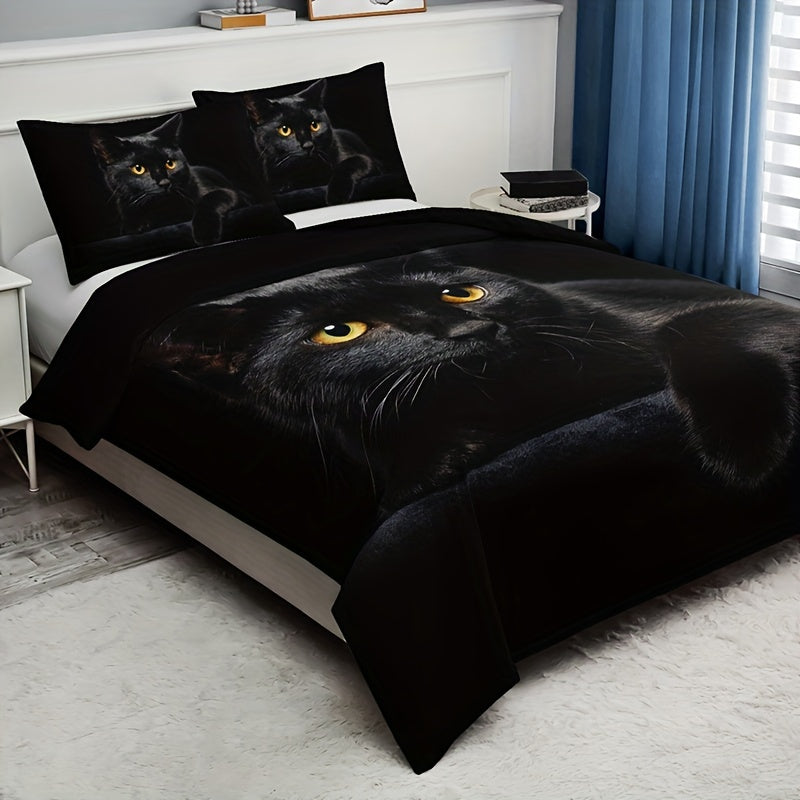 3-Piece Duvet Cover Set with Black Cat 3D Print Soft Fabric All-Season