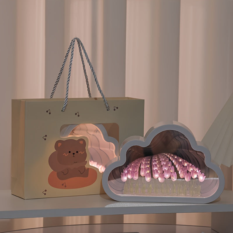 Tulip Cloud LED Night Light with Mirror Sea Effect for Bedroom Decor