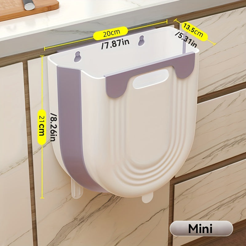 Foldable Plastic Trash Can with Cabinet Hook for Kitchen and Bathroom Storage