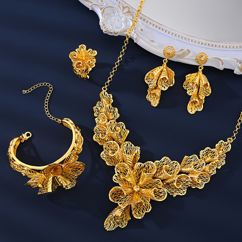 Vintage Style 18K Gold Plated Copper Jewelry Set for Women with Elegant Design
