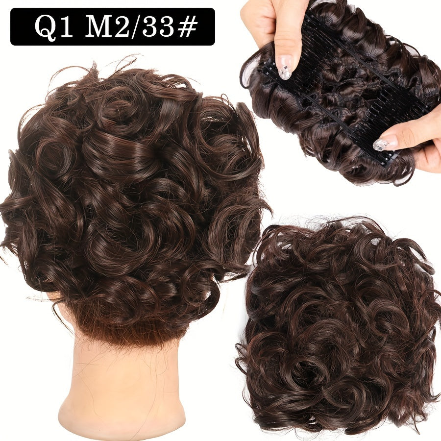 Women's Blonde Synthetic Messy Bun Hair Piece with Flowy Wavy Style