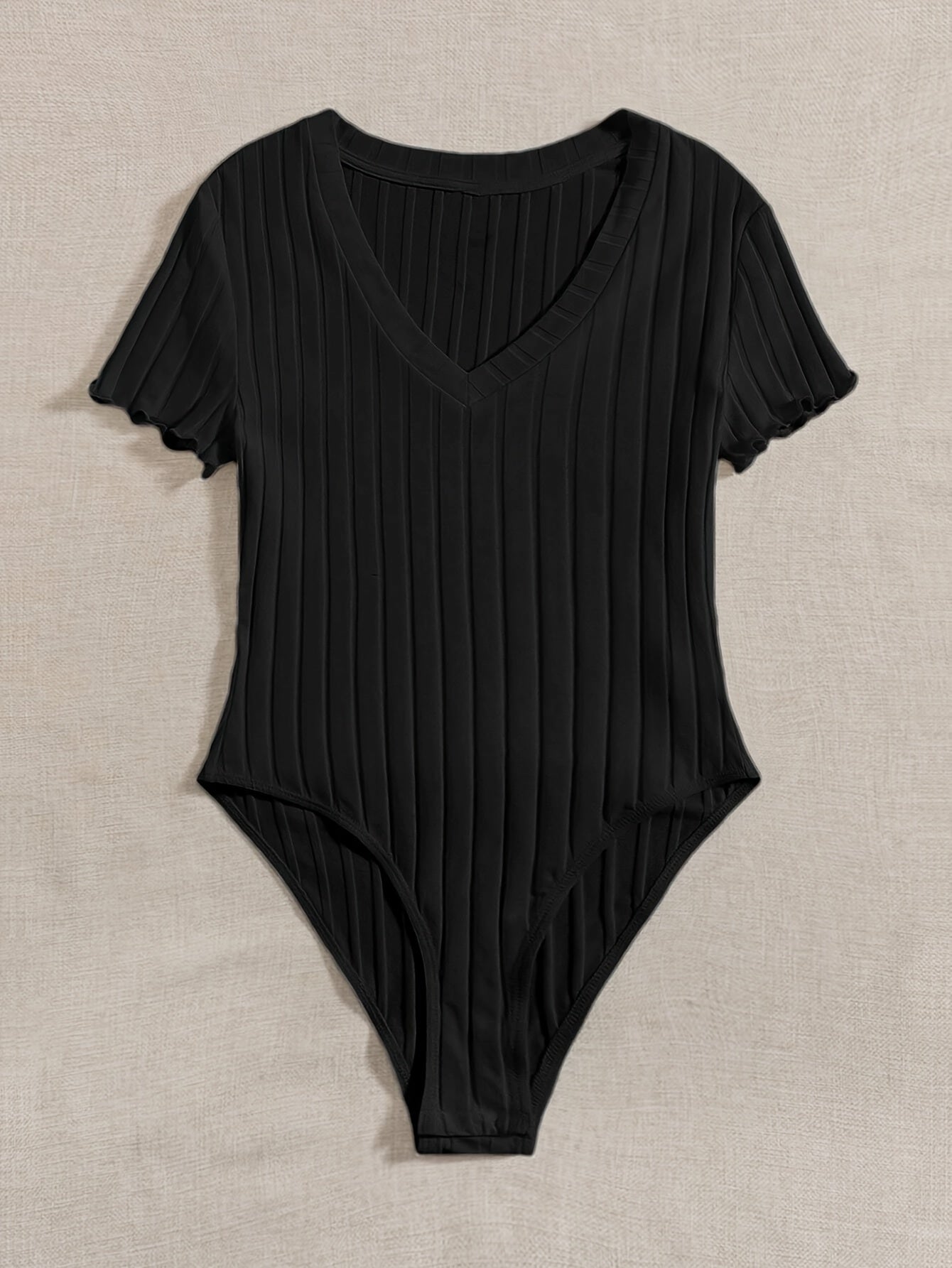 Conjunto elegante de manga corta y cuello en V de color sólido para mujer