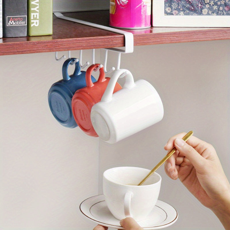 Multifunctional Kitchen Hook Rack for Cabinet Cup and Pot Storage Nail-Free Shelf