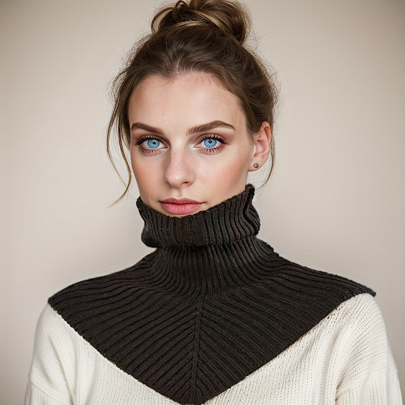 Women’s Turtleneck Gaiter with Striped Knit Details Cozy Winter Neck Cover Windproof Elasticity