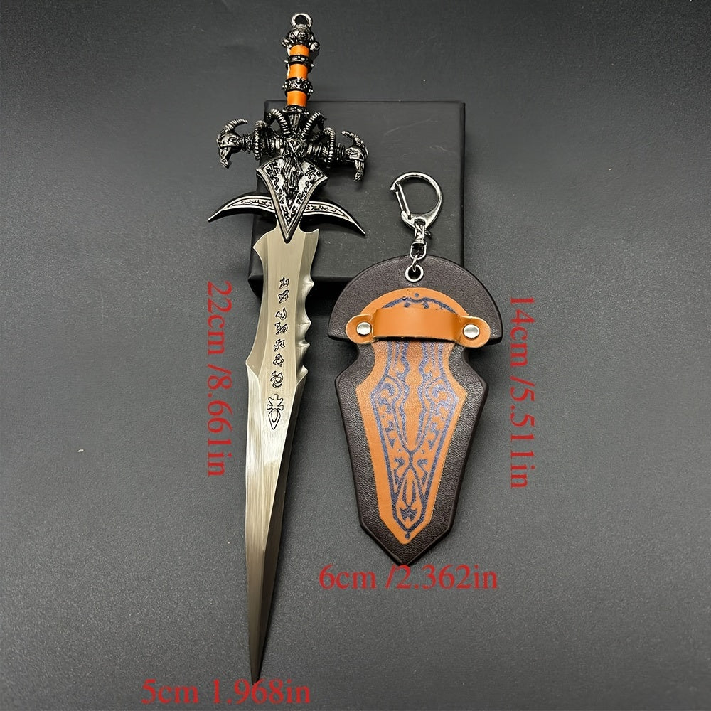 Metal Sword Keychain Retro Design Faux Leather Collectible Zinc Alloy Gift