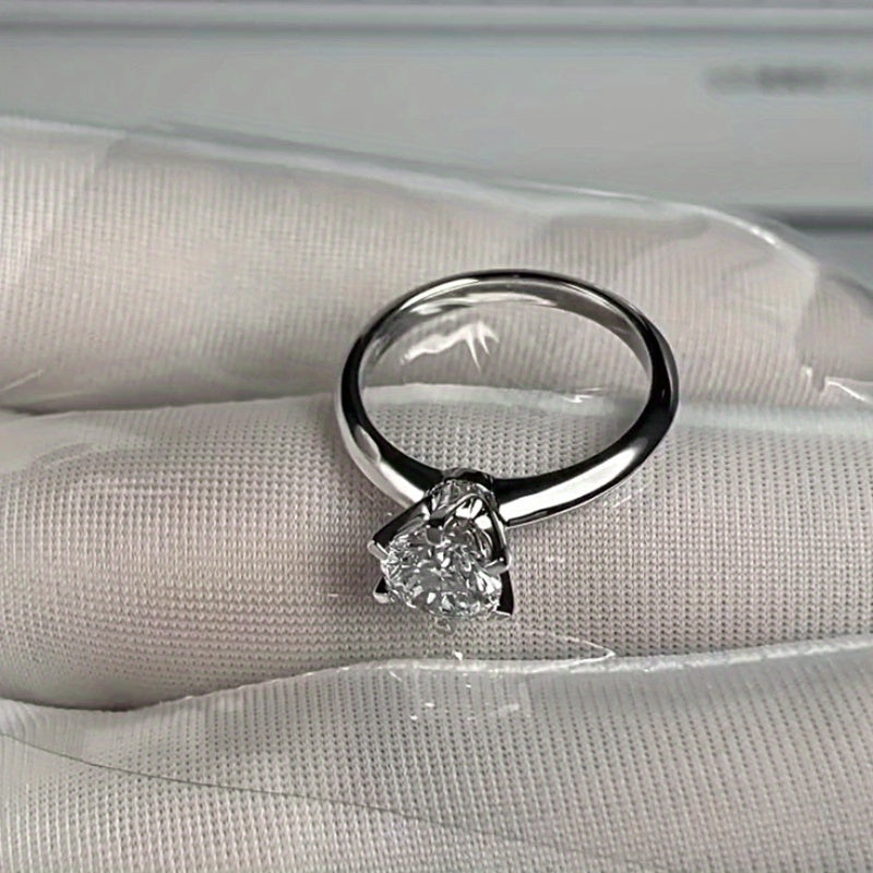 Silver Ring with 0.5 Carat Moissanite Stone and Six-Prong Setting for Engagement and Everyday Wear