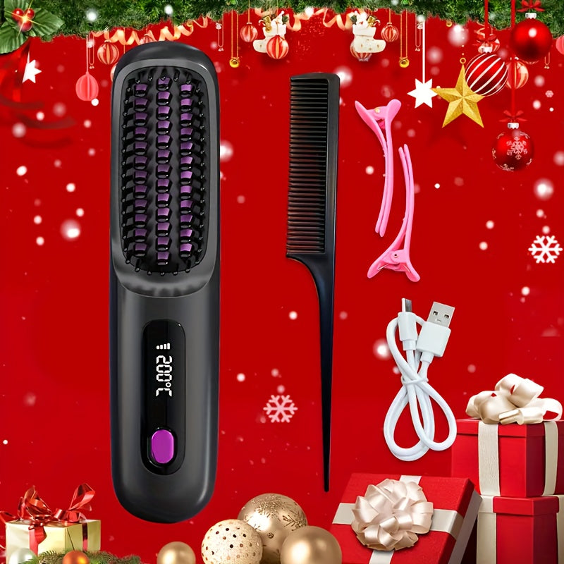 Cortapelos inalámbrico 19.99x4.5x3cm Cepillo de aire caliente para mujer 3 temperaturas LED USB