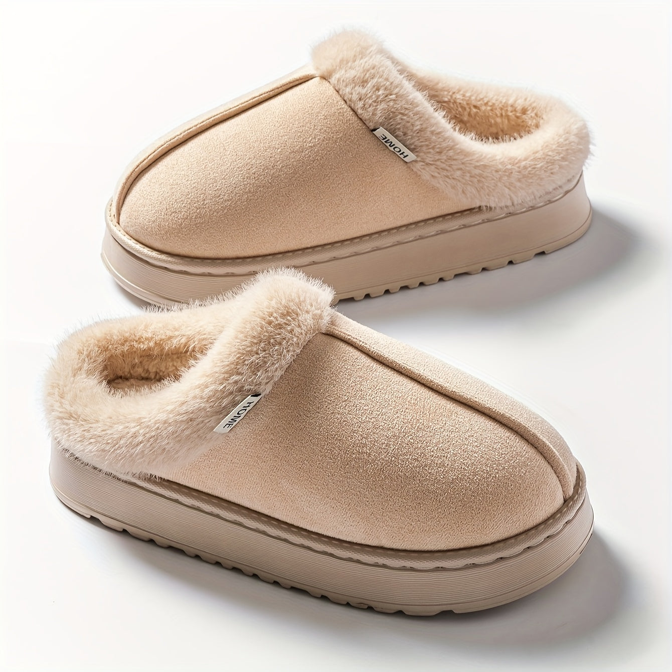 Women's Plush Winter Slippers Black Faux Fur Indoor Shoes Non-Slip