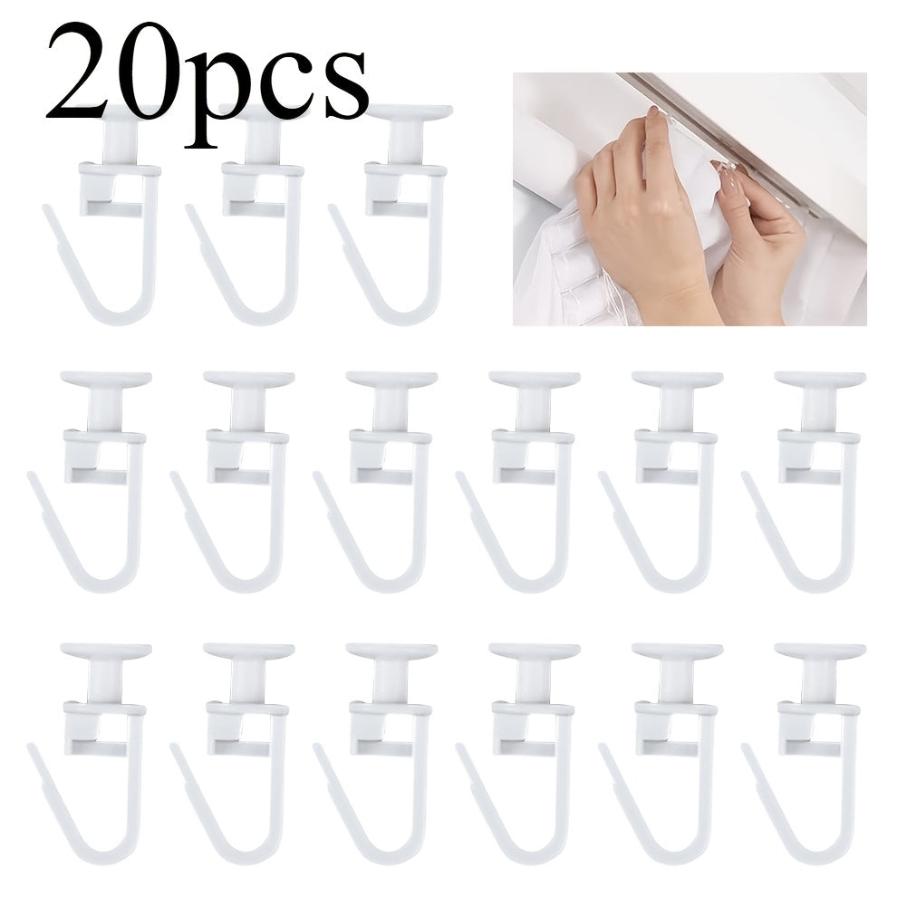 Set of 20 White Plastic Shower Curtain Hooks with Pleated Design for Smooth Movement