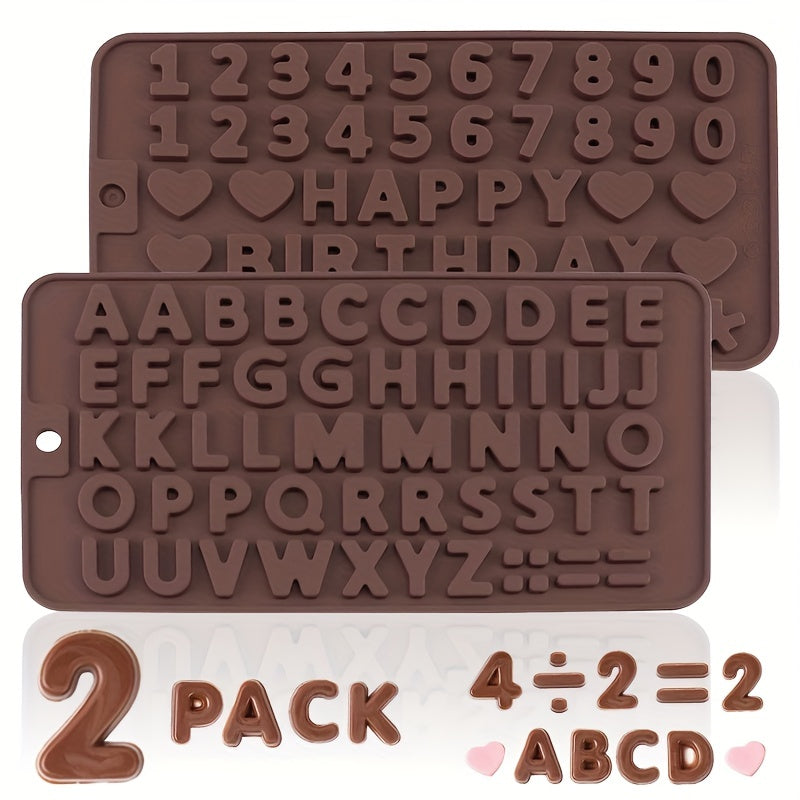 Set of 2 Non-Stick Silicone Chocolate Letter and Number Molds for Cake Decorations