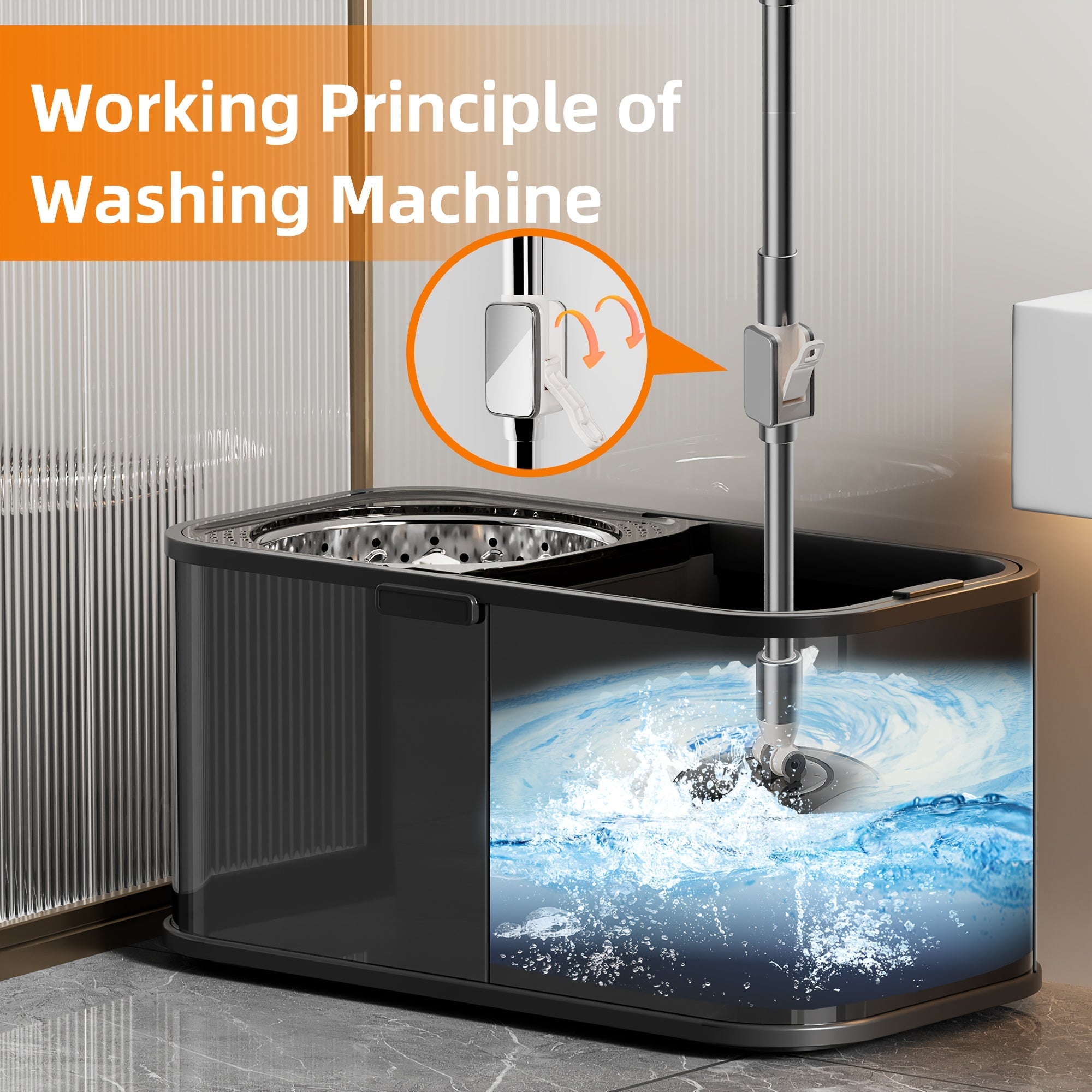 Stainless Steel Self-Wringing Mop Set with 360° Rotating Head and Microfiber Pads