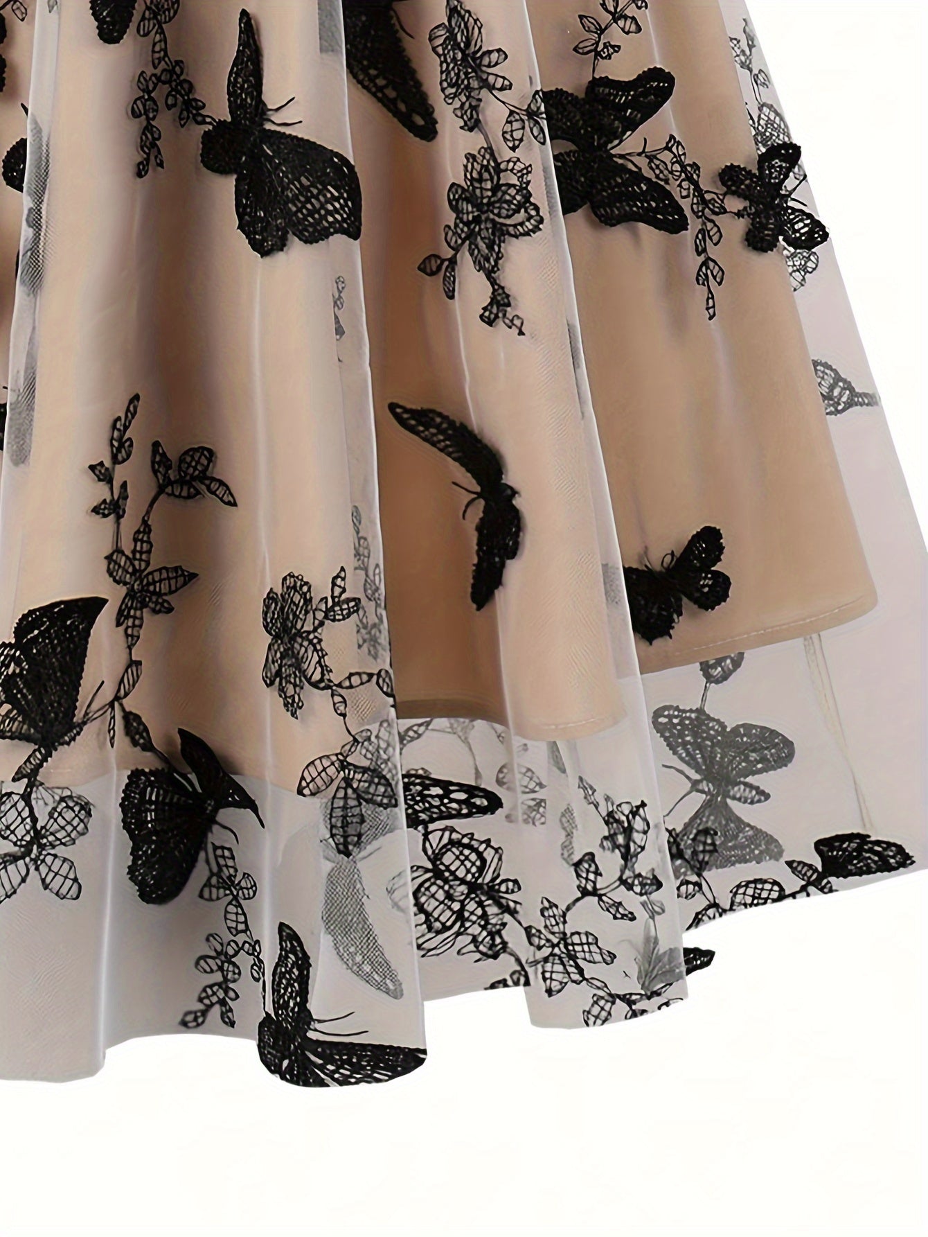 Women's Butterfly Print High Waist Pleated Skirt Spring Summer Elegant Polyester