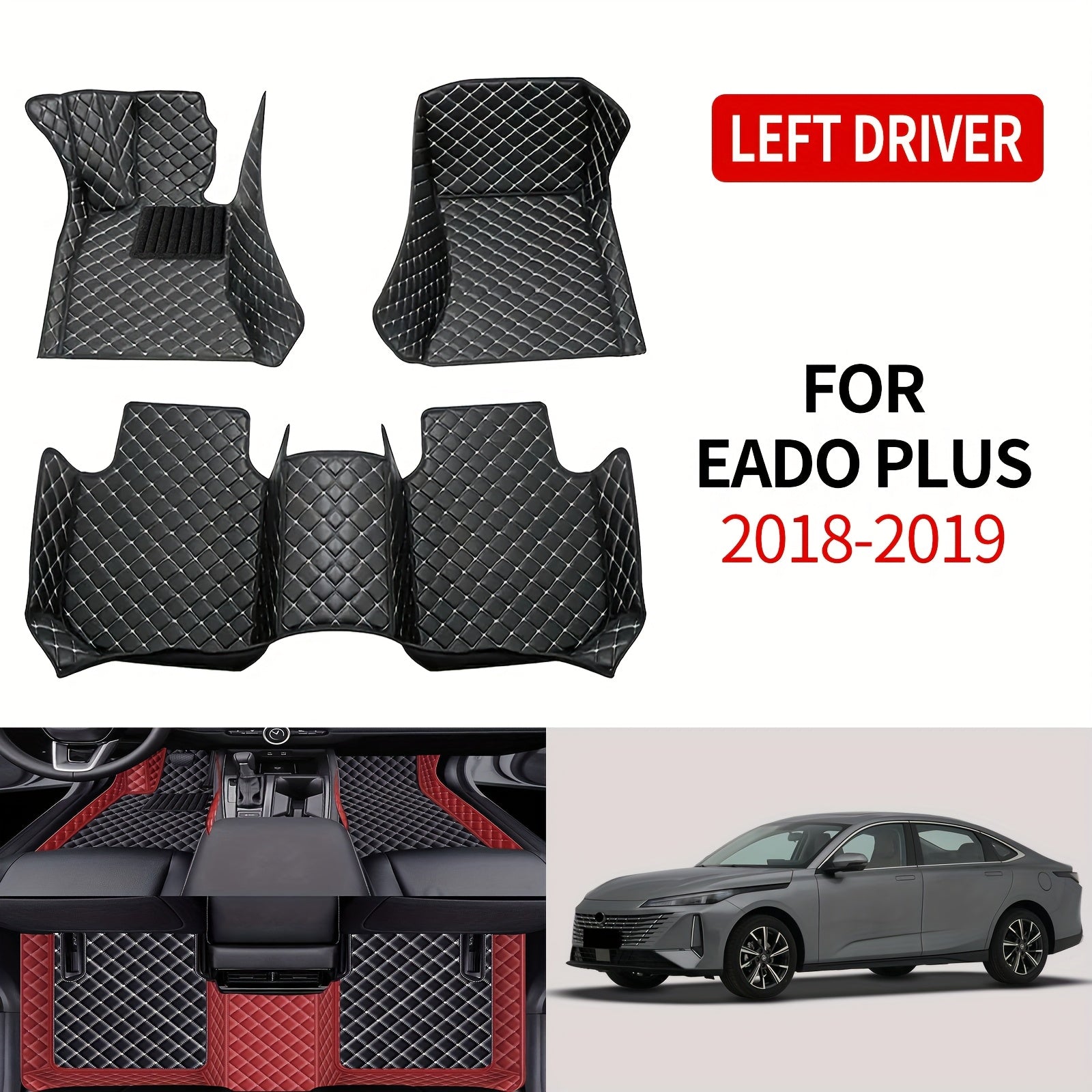 Juego de 3 alfombrillas para coche de cuero antideslizantes para todas las estaciones compatibles con conducción a la izquierda