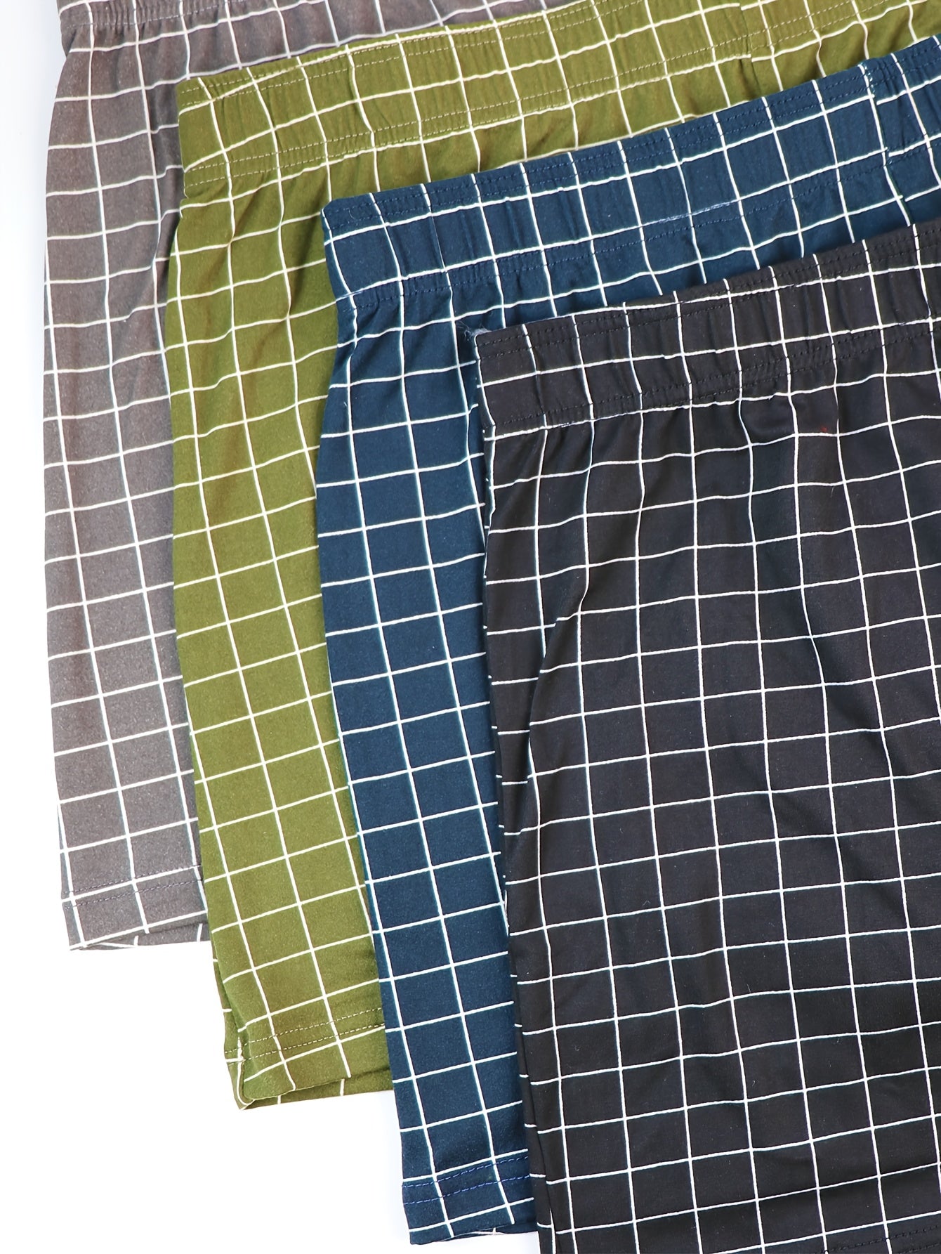 Men's 4-Pack Plaid Print Loose Fit Underwear Polyester Spandex Shorties