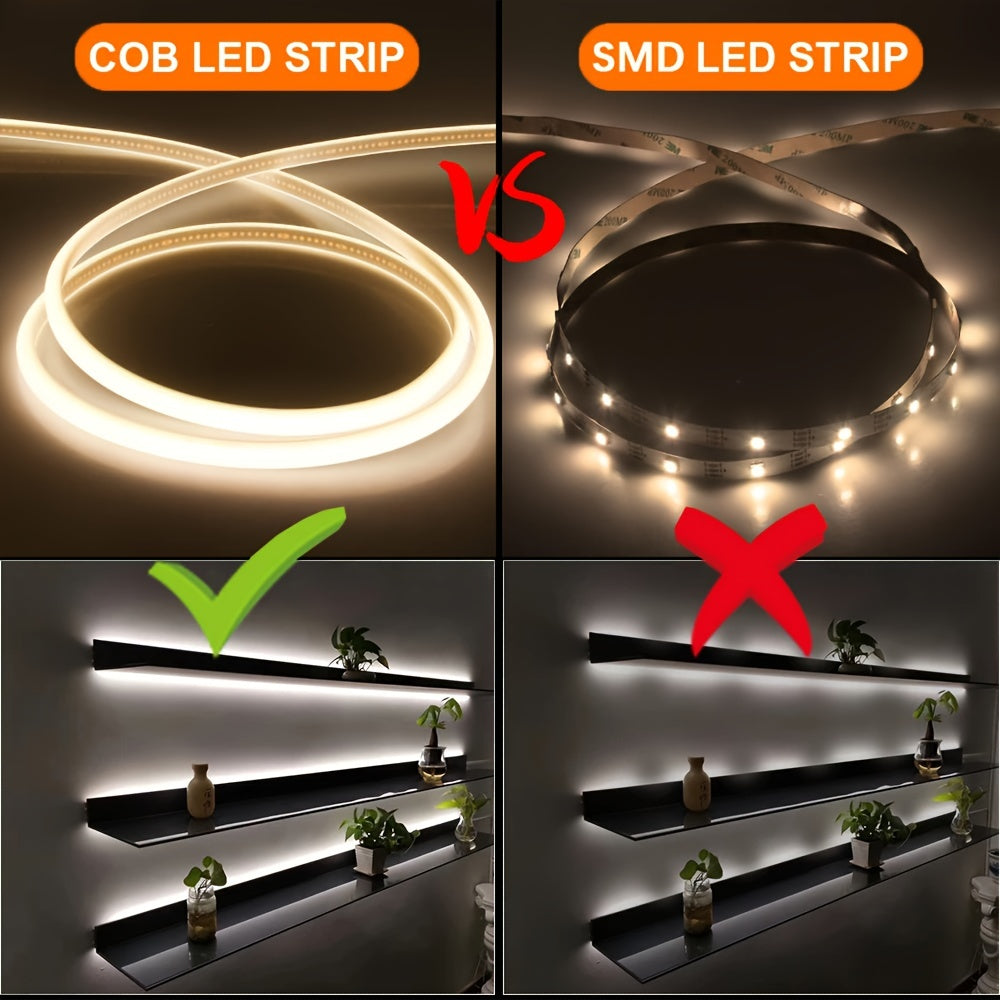 Luz de tira LED COB flexible de 220V 12W/m para interior y exterior, cortable, blanca