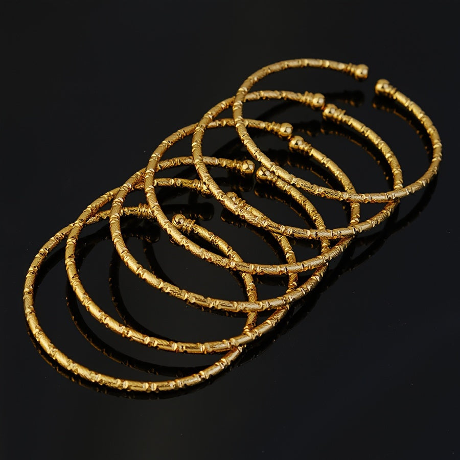 Gold Plated Iron Bracelet Set with Double-Headed Beads for Women 6 Pieces