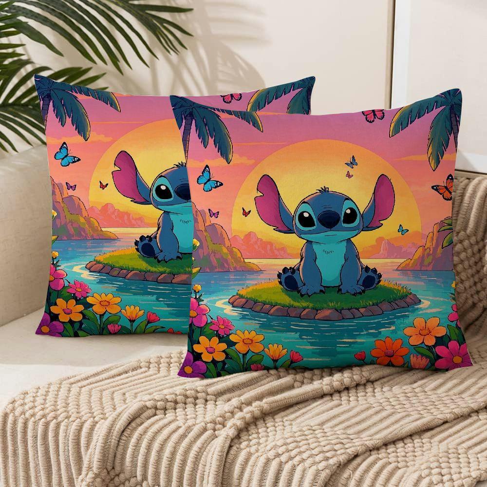 Two-Pack Polyester Throw Pillow Covers Disney Stitch and Angel 45.72 cm Decorative Cushion Cases