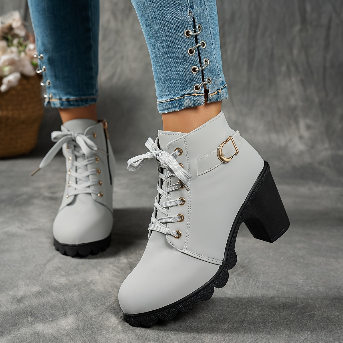 Women's Ankle Boots Faux Cover Side Zipper Chunky Heel All-Season Casual