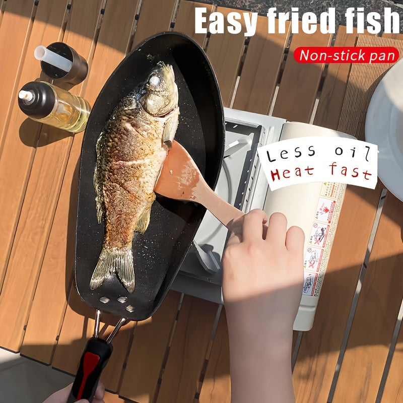 Set of 3 Non-Stick Aluminum Fish Skillets with Lids and Spatula for Kitchen