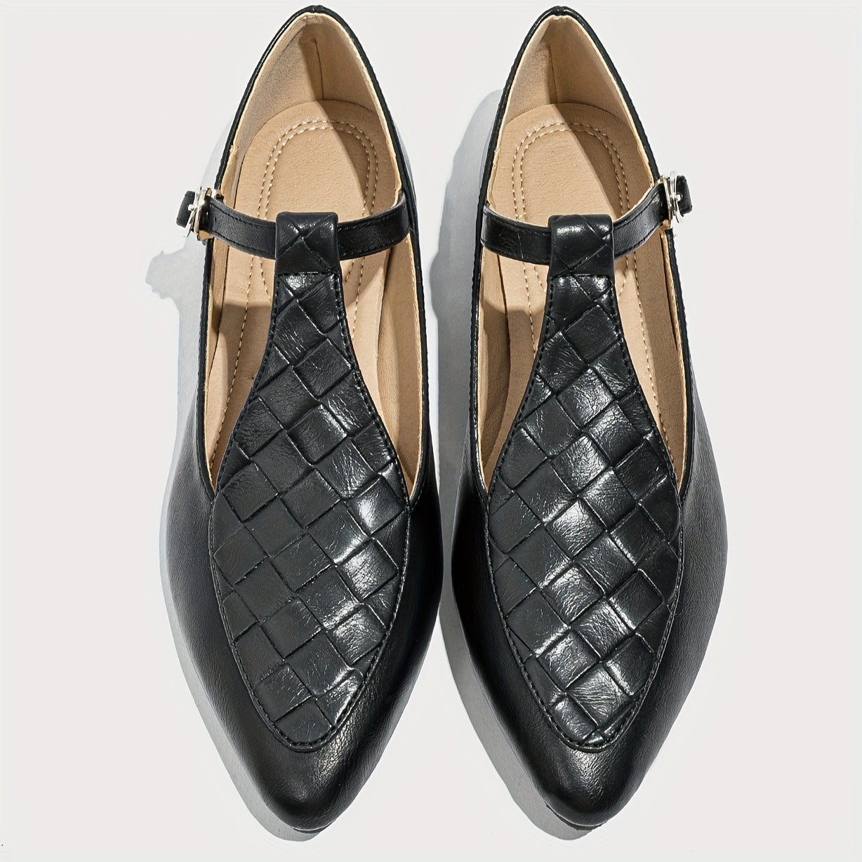 Women's Black Faux Leather Slip-On Loafers with Gold Buckle